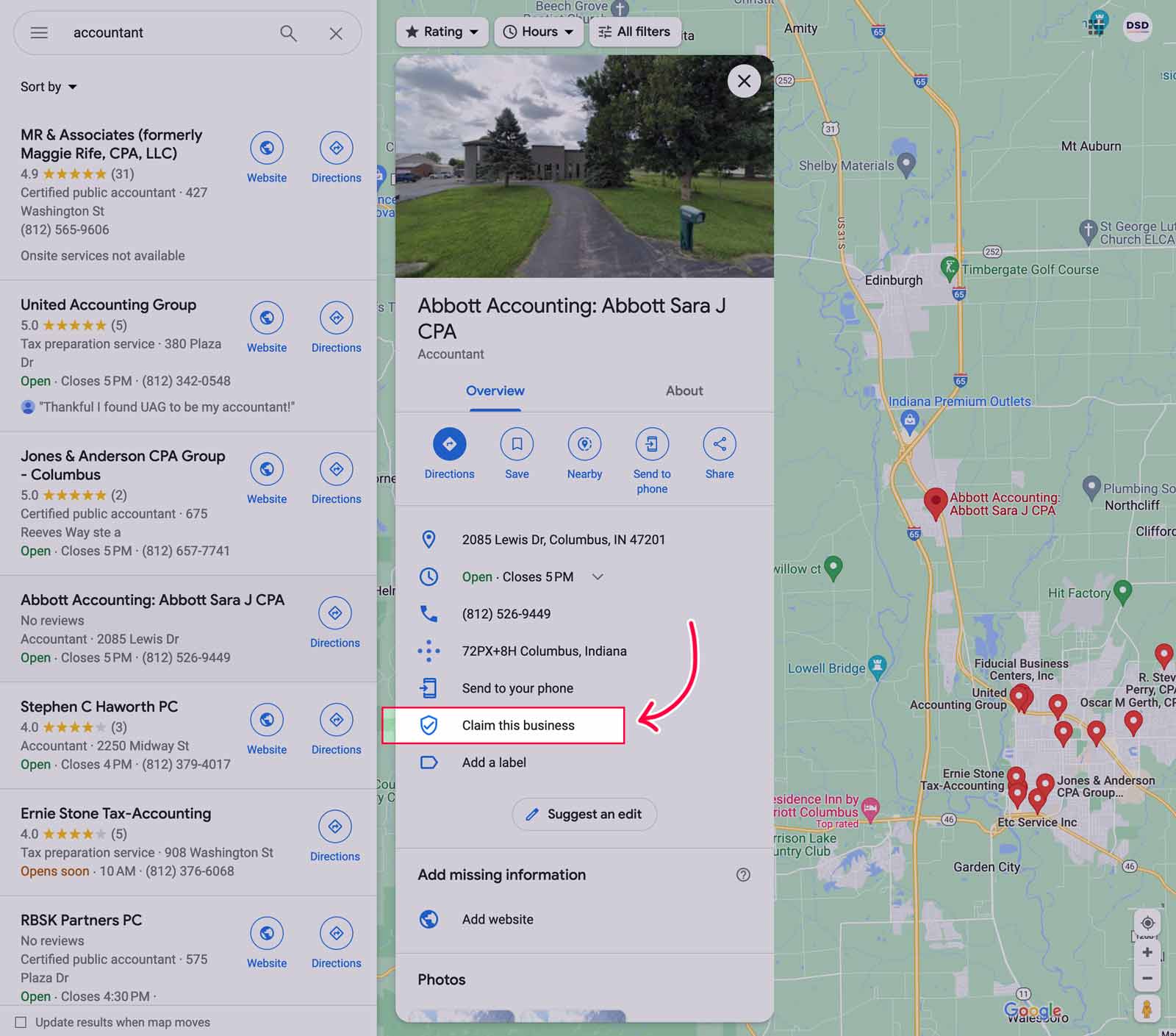 CTC-Claim-Business-Map-opt-@2x Google Business Profile - Tutorial - Claim Ownership action in the google maps profile panel